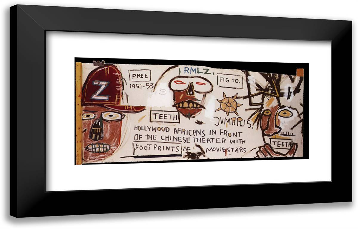 Hollywood Africans in Front of the Chinese 24x15 Black Modern Wood Framed Art Print Poster by Basquiat, Jean Michel