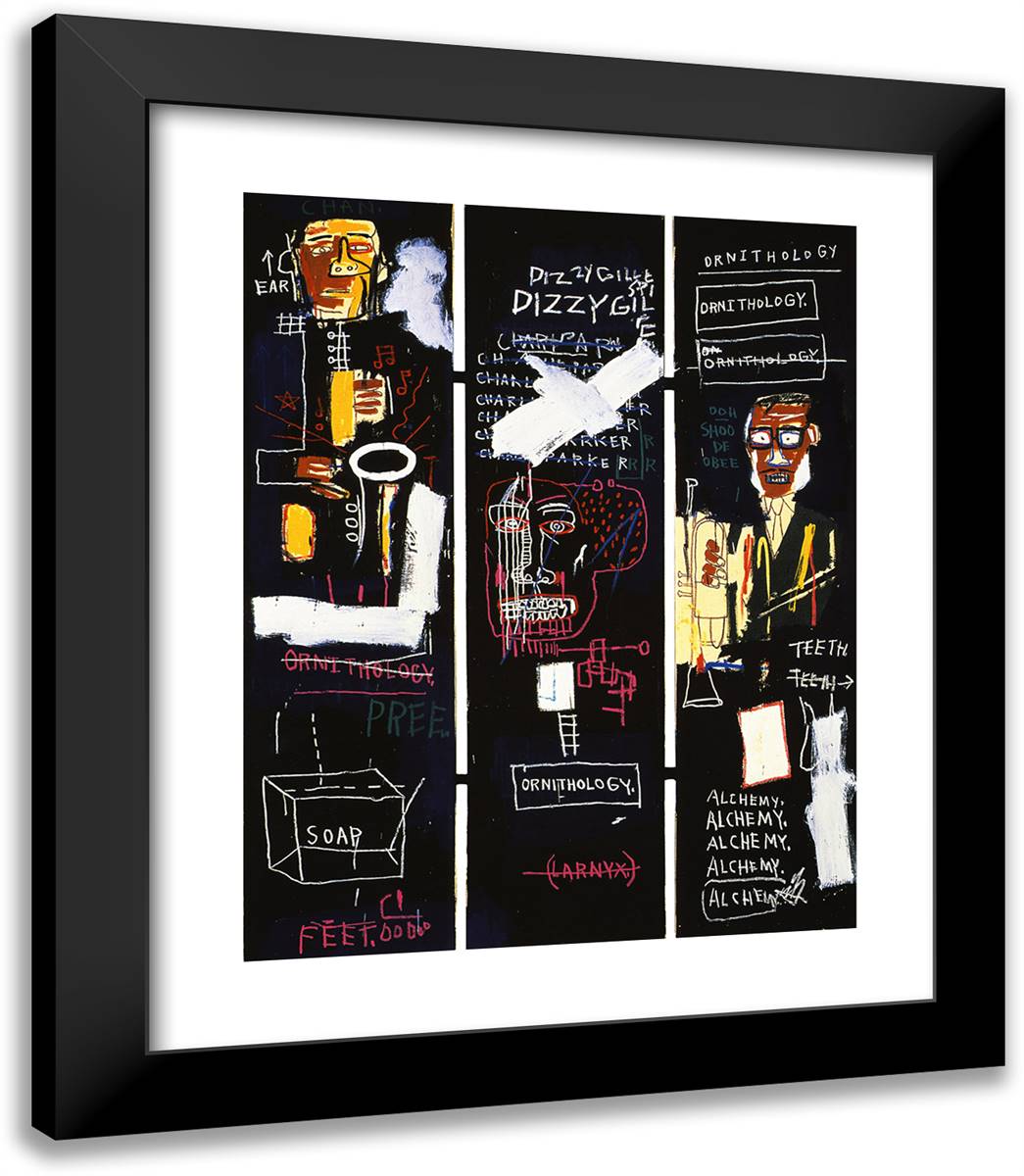 Horn Players 20x23 Black Modern Wood Framed Art Print Poster by Basquiat, Jean Michel