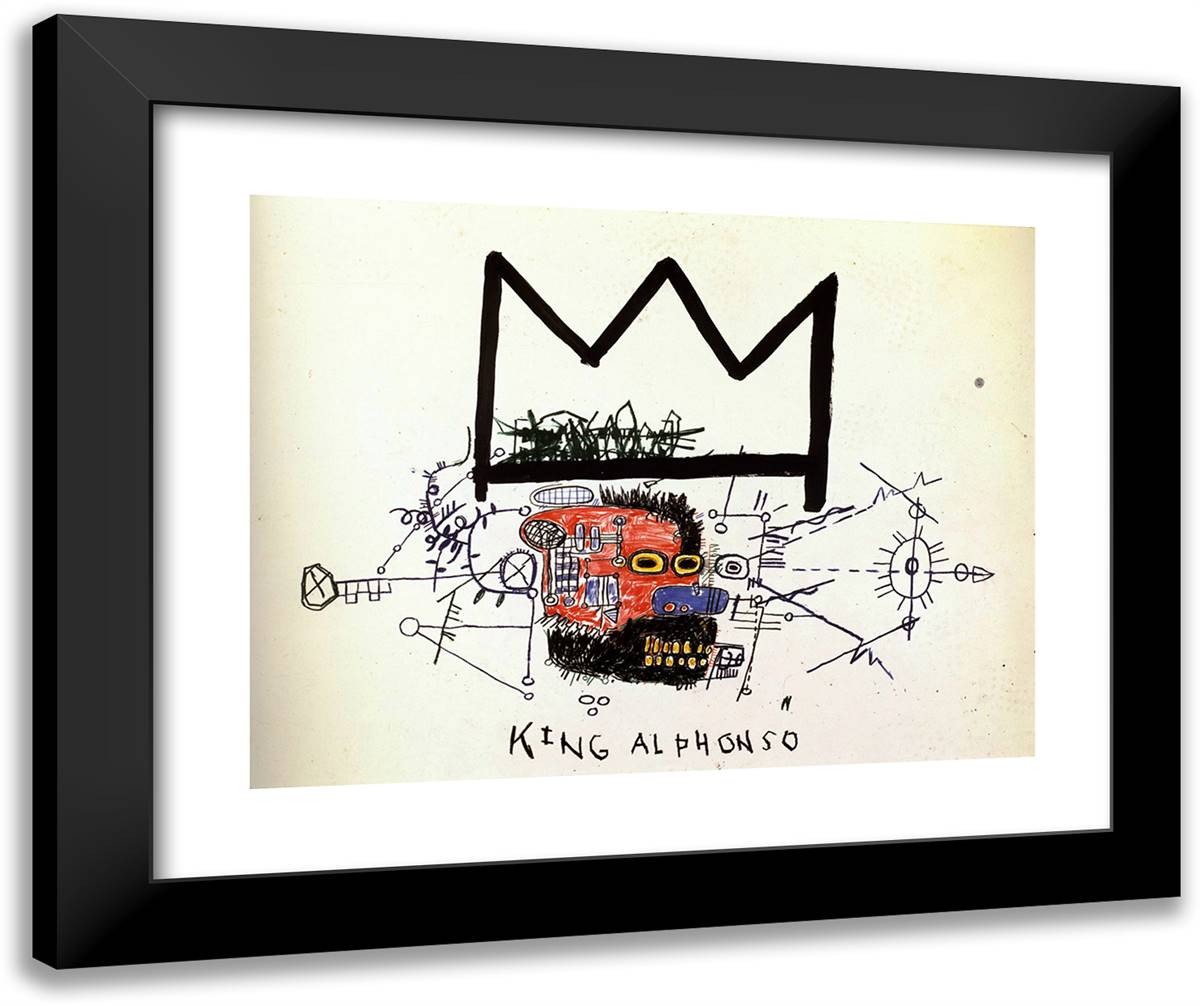 King Alphonso 24x20 Black Modern Wood Framed Art Print Poster by Basquiat, Jean Michel