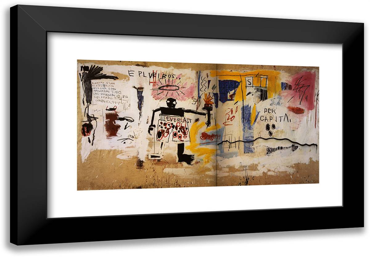 Per Capita  24x17 Black Modern Wood Framed Art Print Poster by Basquiat, Jean Michel