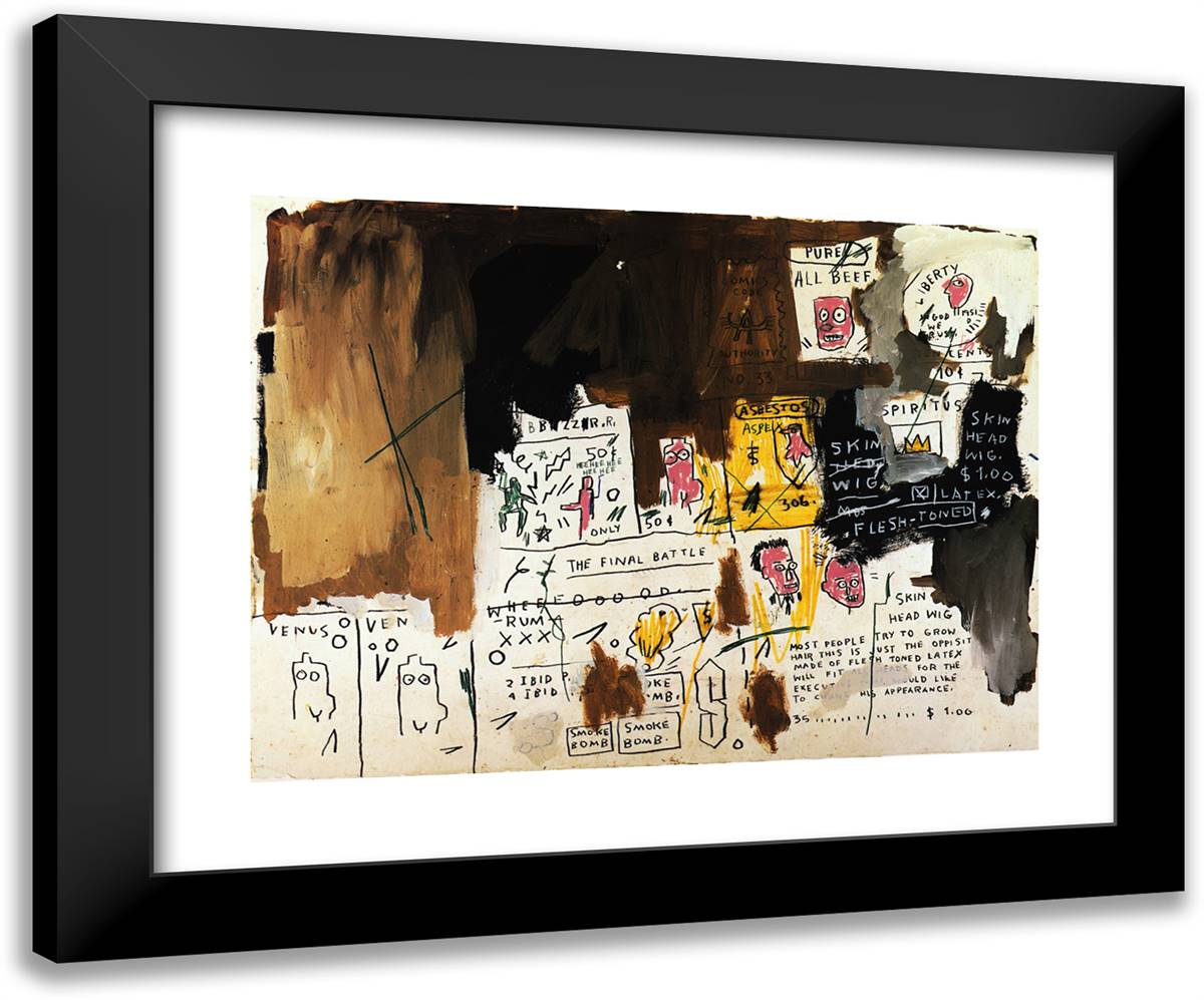 Skin Head Wig  24x20 Black Modern Wood Framed Art Print Poster by Basquiat, Jean Michel