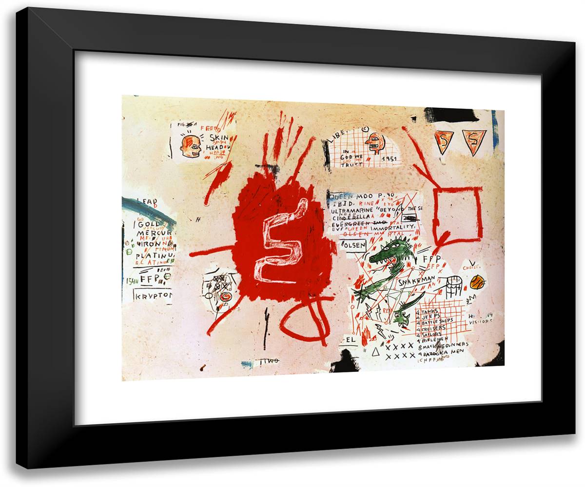 Snakeman 24x20 Black Modern Wood Framed Art Print Poster by Basquiat, Jean Michel
