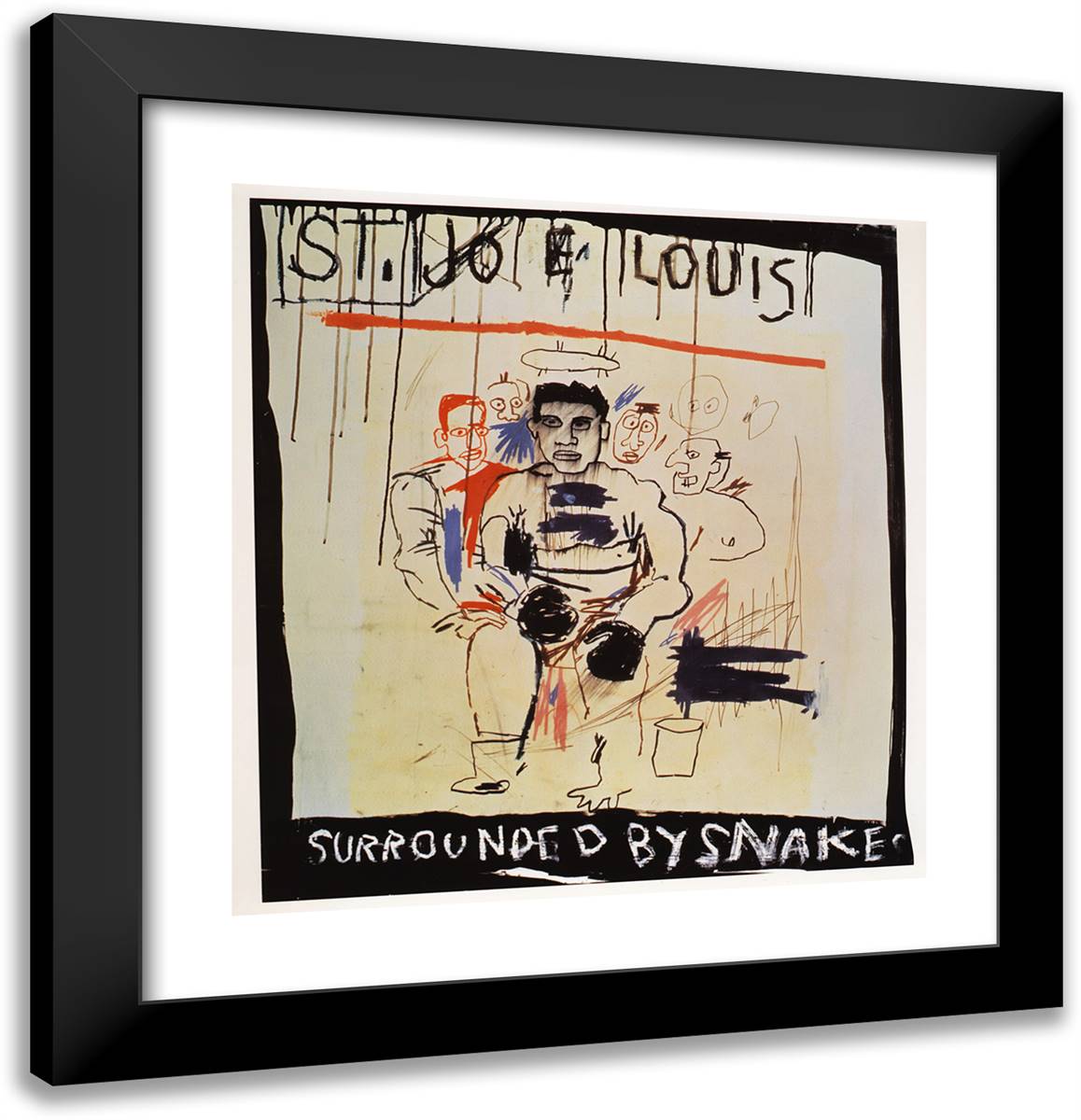 St. Joe Louis Surrounded Snake 20x21 Black Modern Wood Framed Art Print Poster by Basquiat, Jean Michel