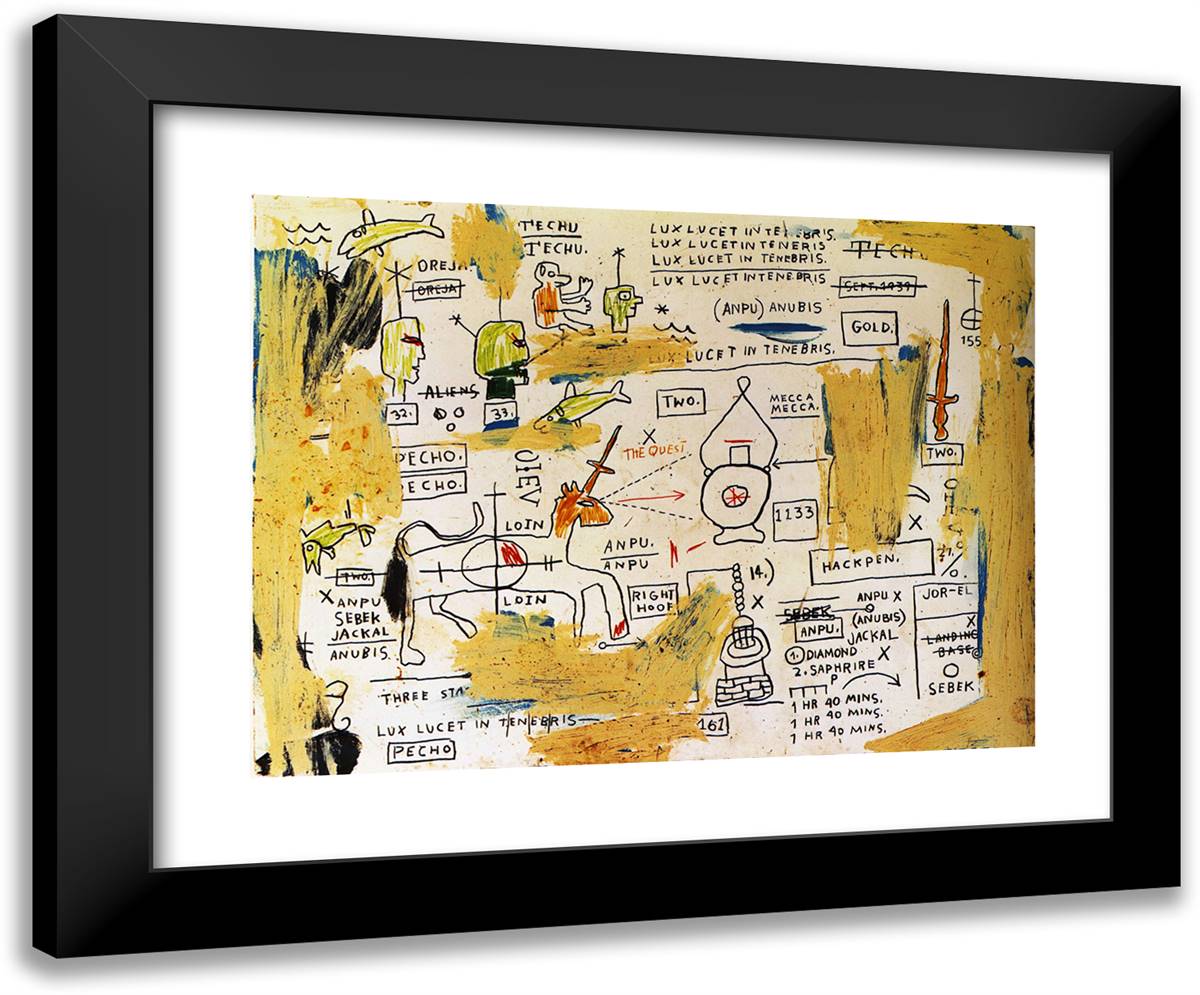 Techu-Anpu 24x20 Black Modern Wood Framed Art Print Poster by Basquiat, Jean Michel