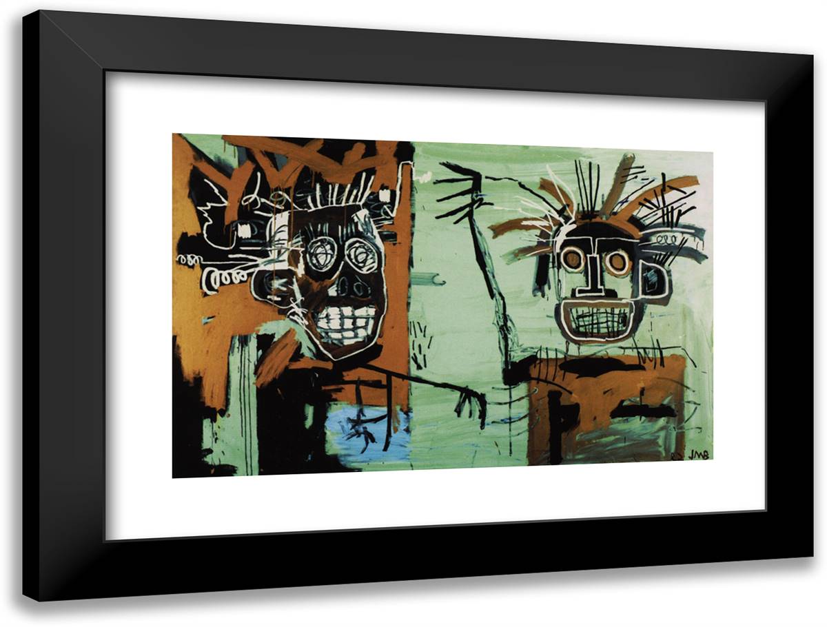 Two Heads on Gold 24x18 Black Modern Wood Framed Art Print Poster by Basquiat, Jean Michel