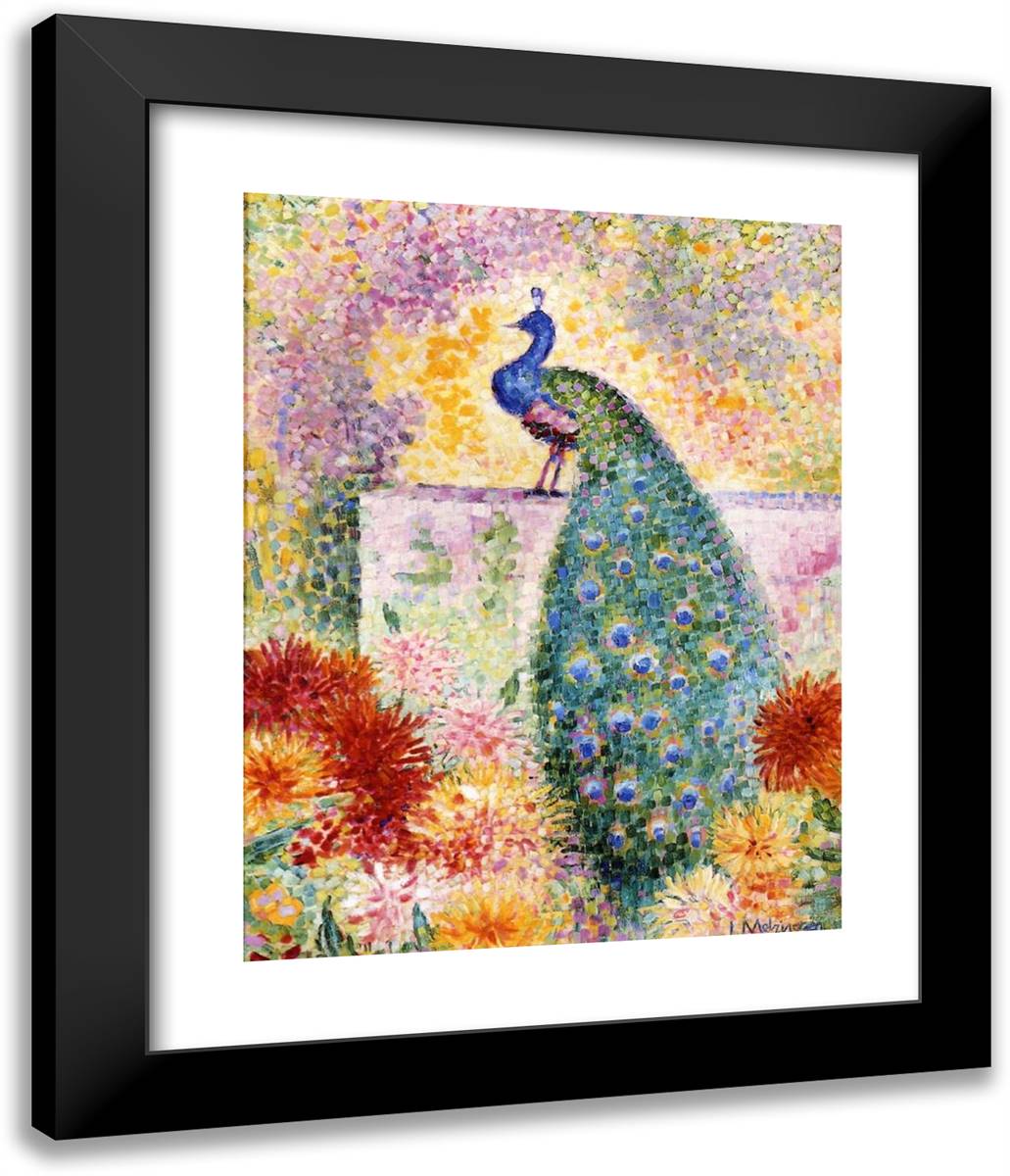 A Peacock 20x24 Black Modern Wood Framed Art Print Poster by Metzinger, Jean