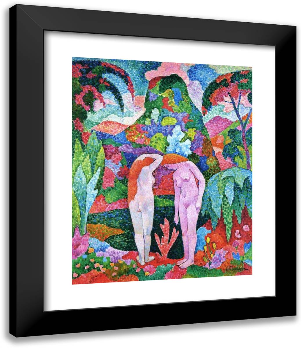 Bathers Two Nudes in an Exotic Landscape 20x23 Black Modern Wood Framed Art Print Poster by Metzinger, Jean