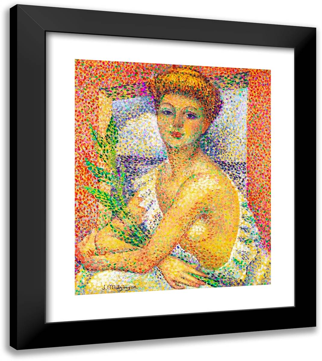 Femme Assise Au Bouquet De Feuillage  20x23 Black Modern Wood Framed Art Print Poster by Metzinger, Jean
