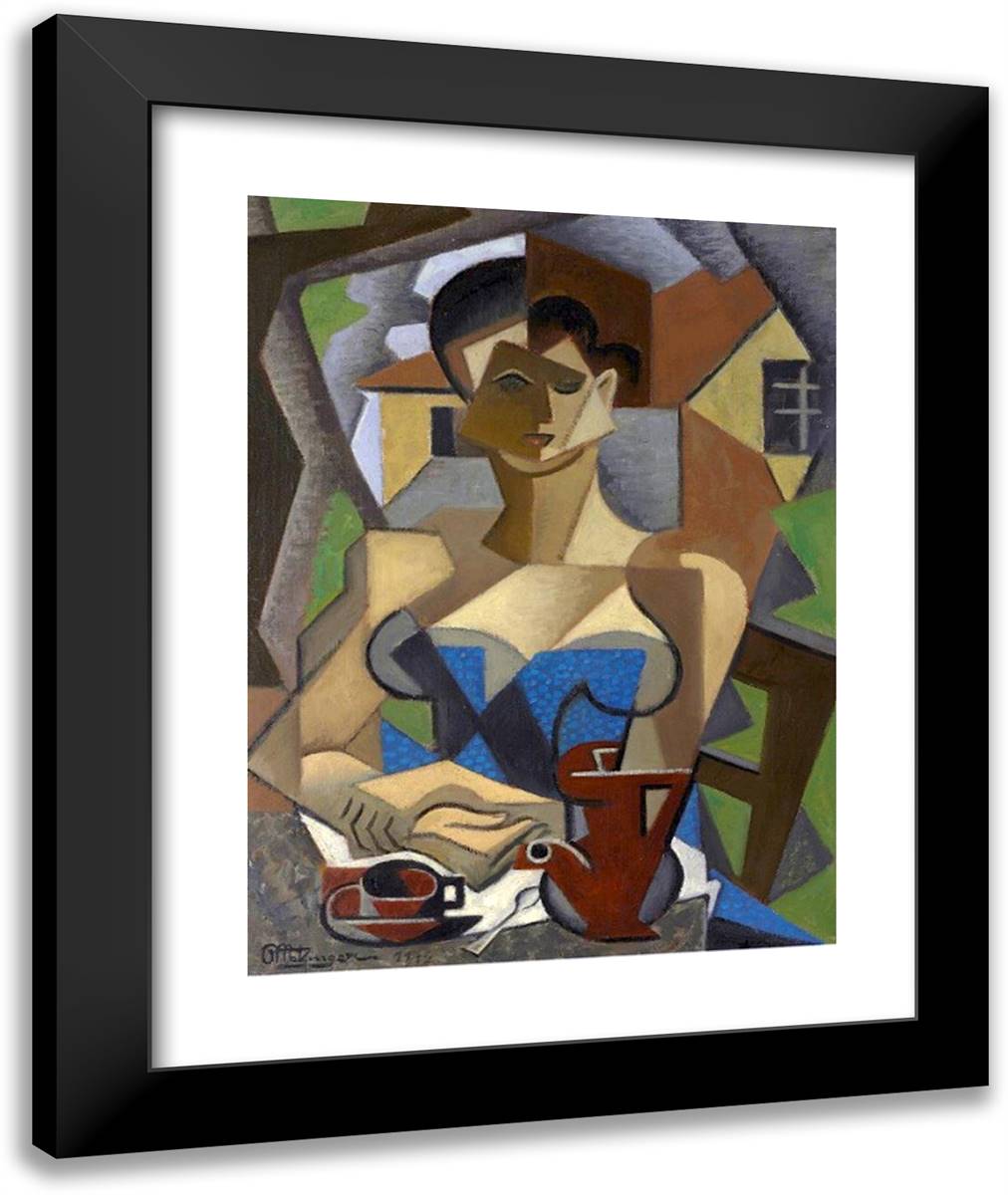 Femme Assise, En Robe Bleue  20x24 Black Modern Wood Framed Art Print Poster by Metzinger, Jean
