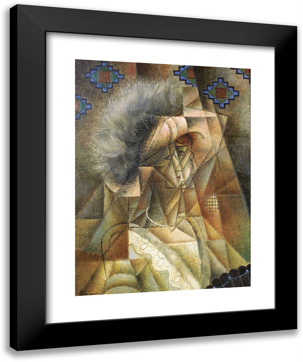 Femme Au Chapeau Rose Et Collier De Perles  20x24 Black Modern Wood Framed Art Print Poster by Metzinger, Jean