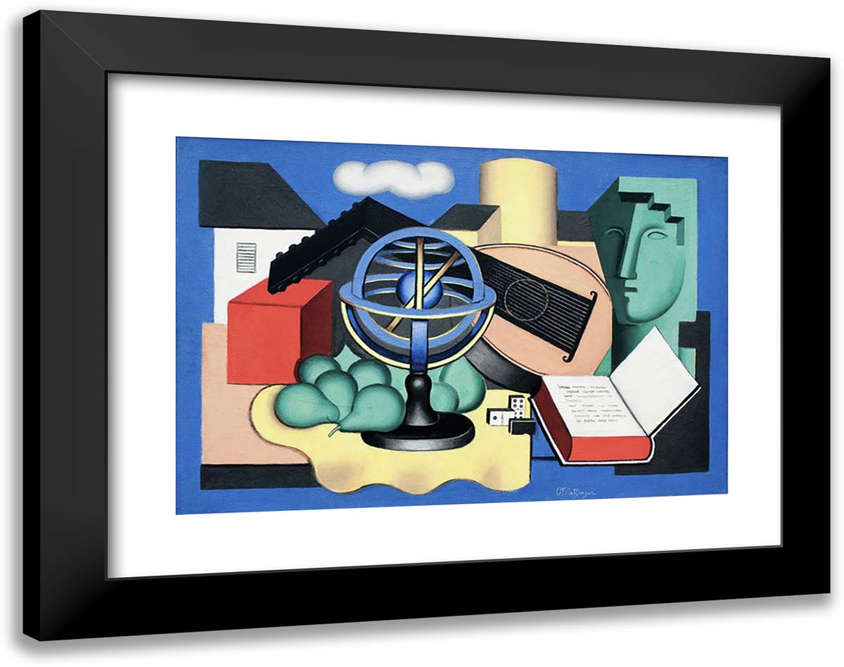 Globe and Banjo  24x19 Black Modern Wood Framed Art Print Poster by Metzinger, Jean