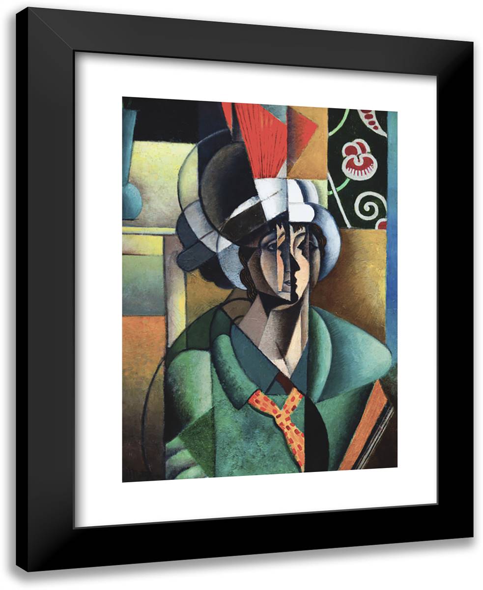 La Femme À L'Eventail (Woman with Fan)  19x24 Black Modern Wood Framed Art Print Poster by Metzinger, Jean