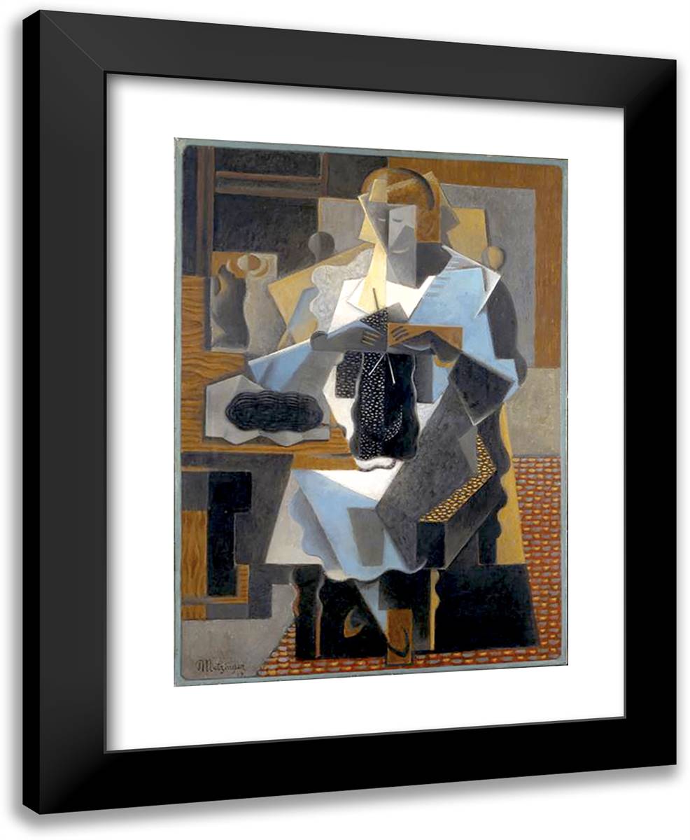 La Tricoteuse  19x24 Black Modern Wood Framed Art Print Poster by Metzinger, Jean
