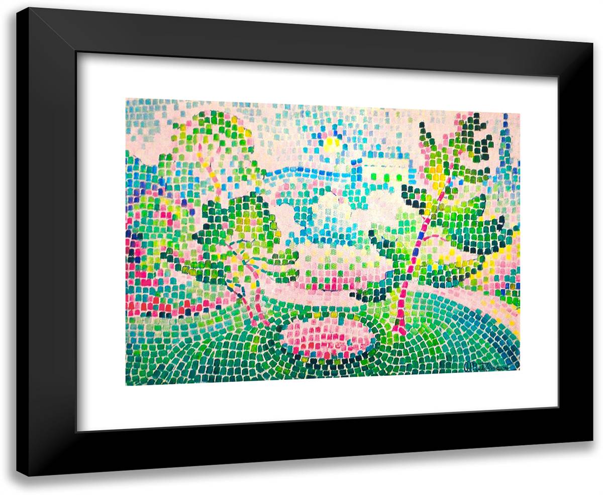 Landscape with Fountain  24x20 Black Modern Wood Framed Art Print Poster by Metzinger, Jean
