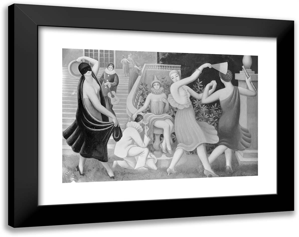 Le Bal Masque, La Comedie Italienne  24x19 Black Modern Wood Framed Art Print Poster by Metzinger, Jean
