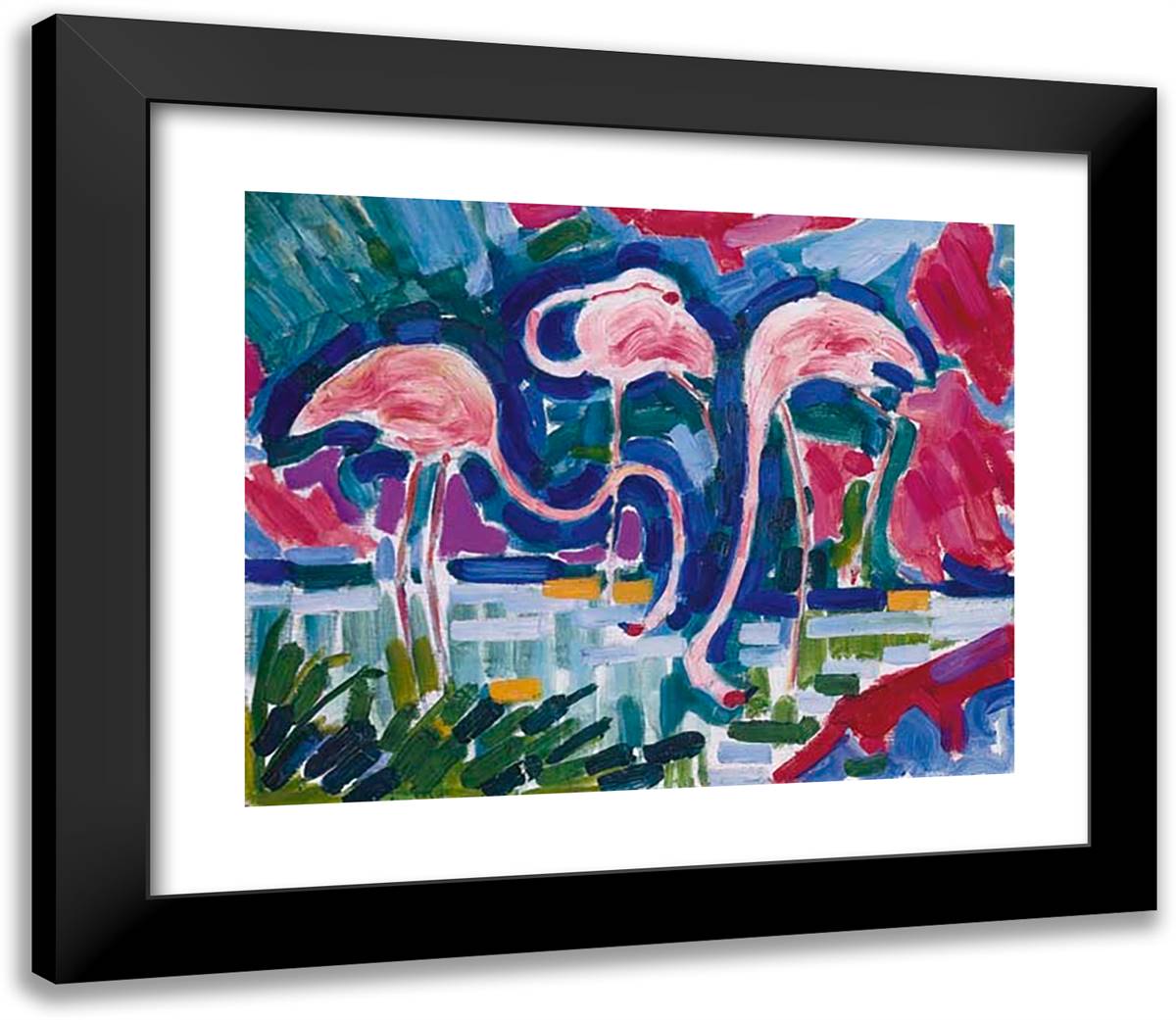 Les Flamants  23x20 Black Modern Wood Framed Art Print Poster by Metzinger, Jean