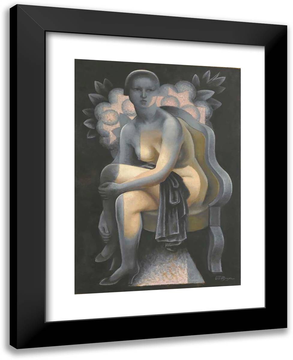 Nu Aux Hortensias  19x24 Black Modern Wood Framed Art Print Poster by Metzinger, Jean
