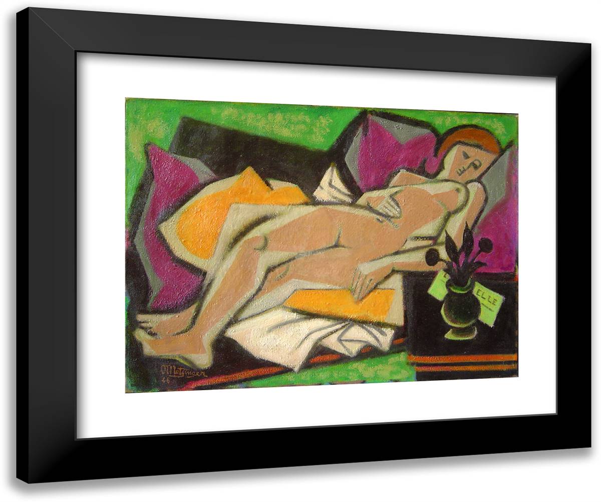 Nu Couche (Reclining Figure)  24x20 Black Modern Wood Framed Art Print Poster by Metzinger, Jean