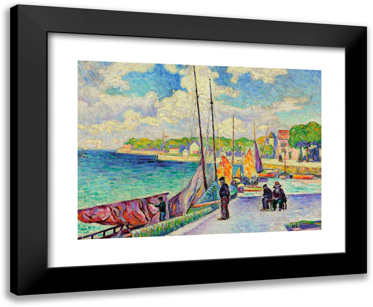 Petit Port, Pecheurs Et Bateaux Au Quai  24x20 Black Modern Wood Framed Art Print Poster by Metzinger, Jean