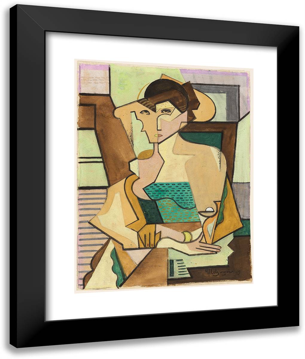 Seated Woman 20x24 Black Modern Wood Framed Art Print Poster by Metzinger, Jean