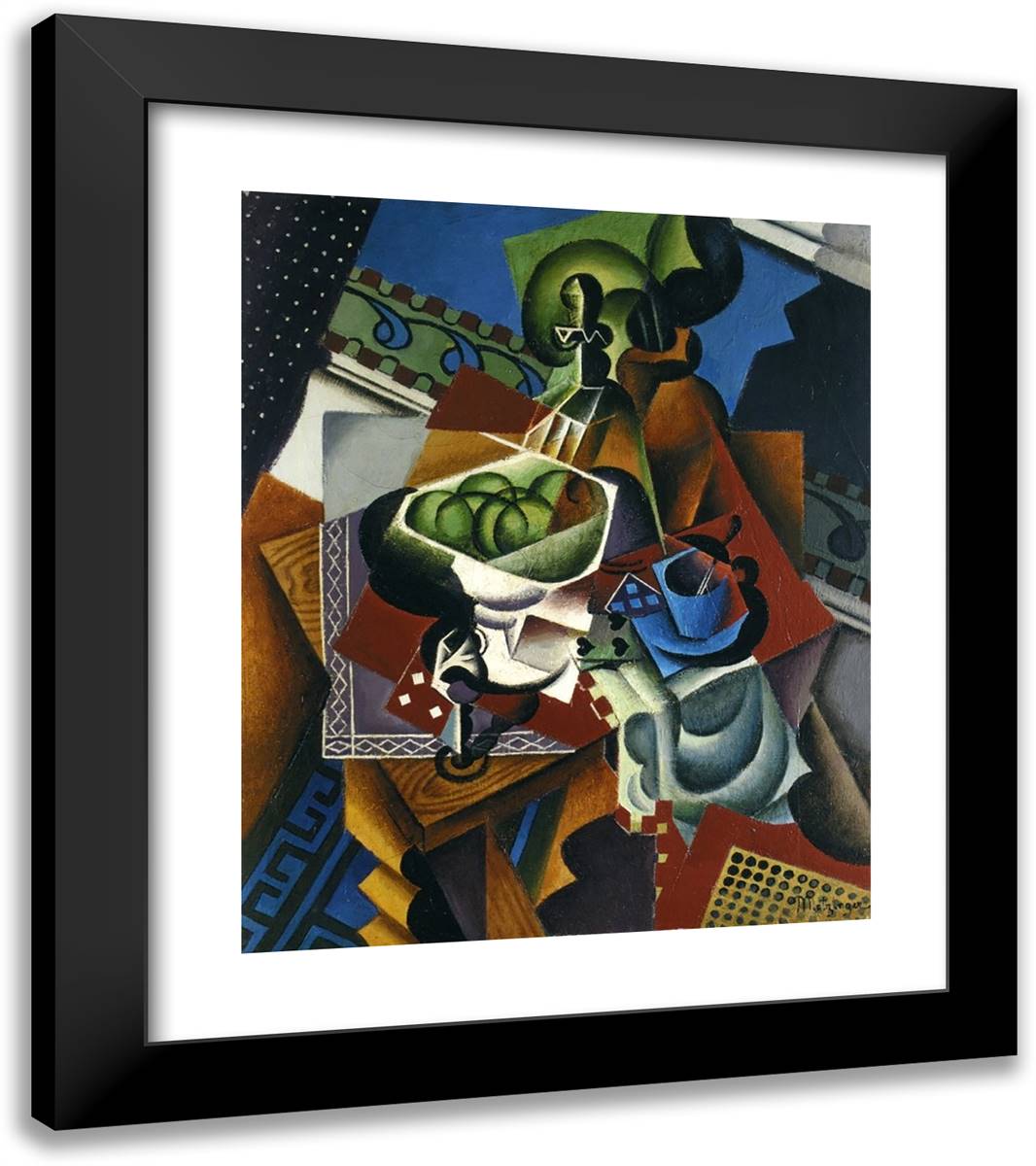 Still Life Playing Cards, Coffee Cup and Apples 20x23 Black Modern Wood Framed Art Print Poster by Metzinger, Jean