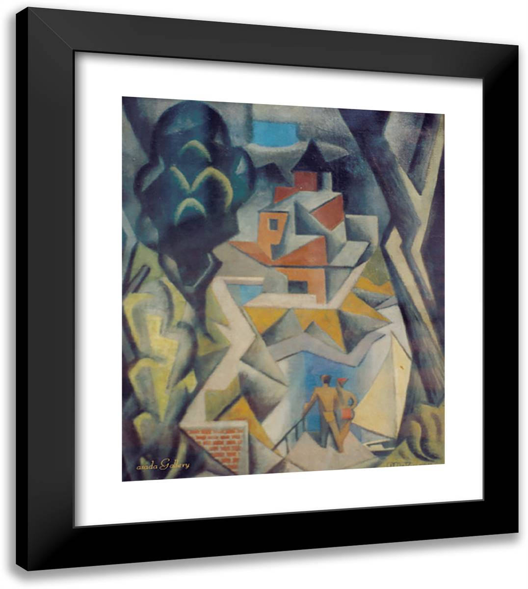Village, Church and Two Characters 20x23 Black Modern Wood Framed Art Print Poster by Metzinger, Jean