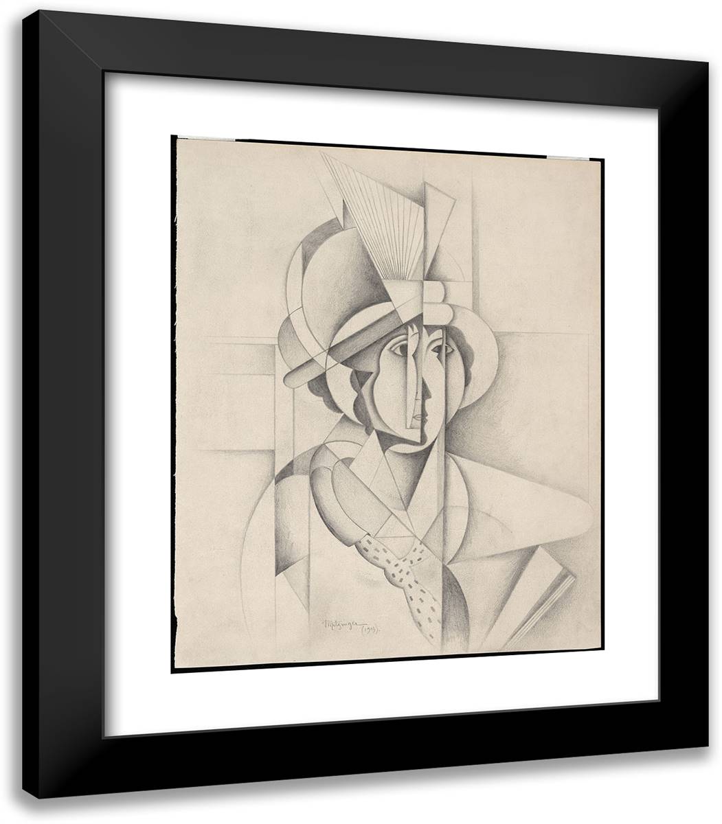 Woman in a Hat 20x23 Black Modern Wood Framed Art Print Poster by Metzinger, Jean