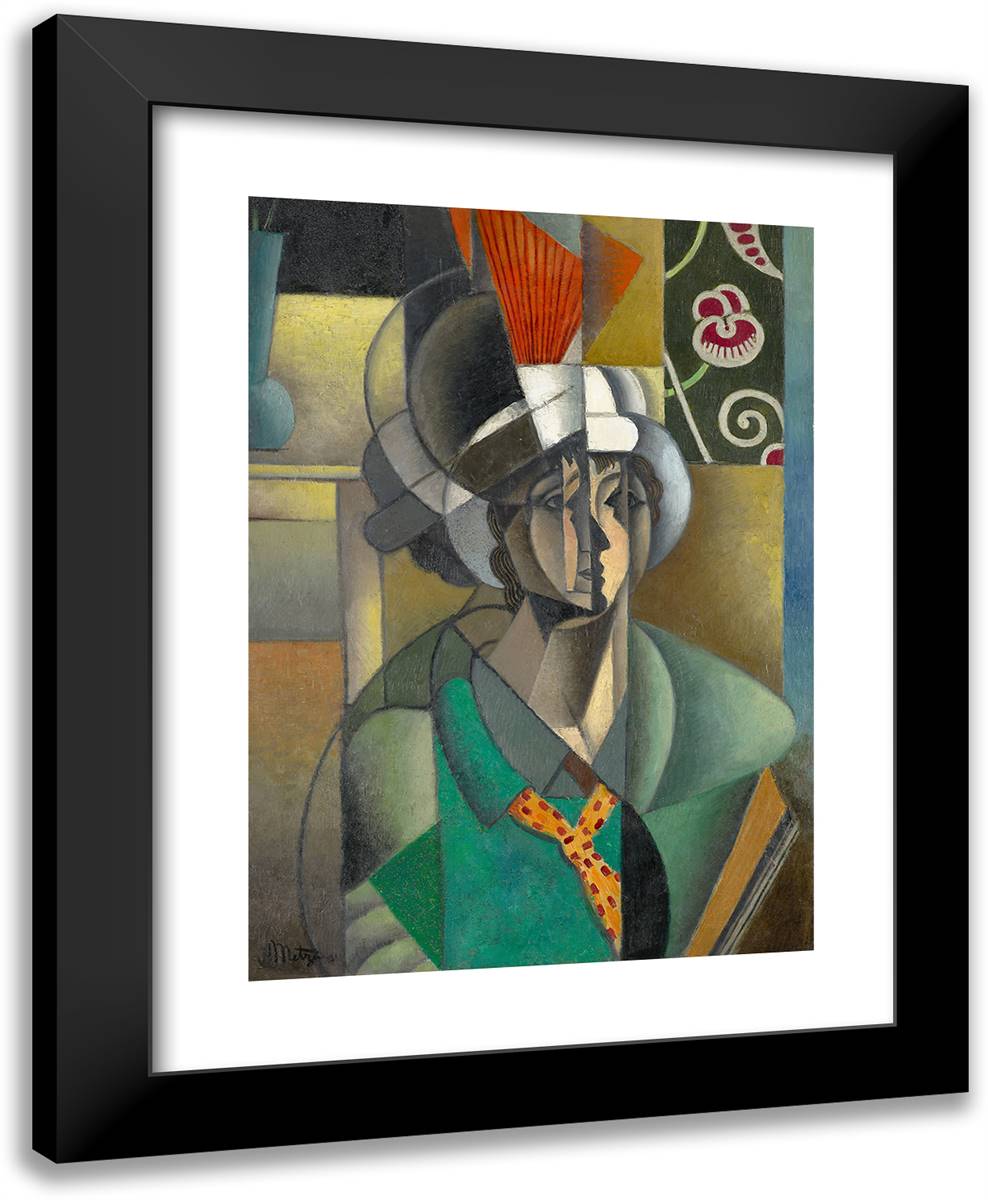 Woman with a Fan 19x24 Black Modern Wood Framed Art Print Poster by Metzinger, Jean