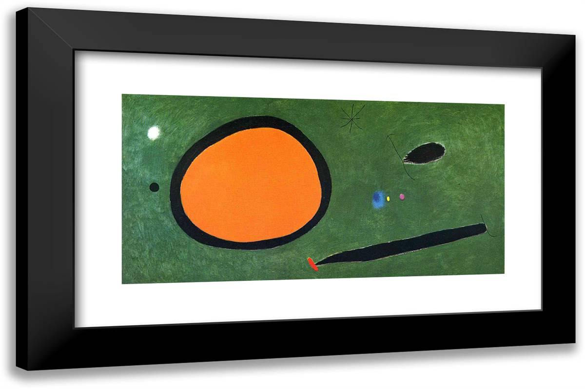 Bird's Flight in Moonlight 24x16 Black Modern Wood Framed Art Print Poster by Miro, Joan