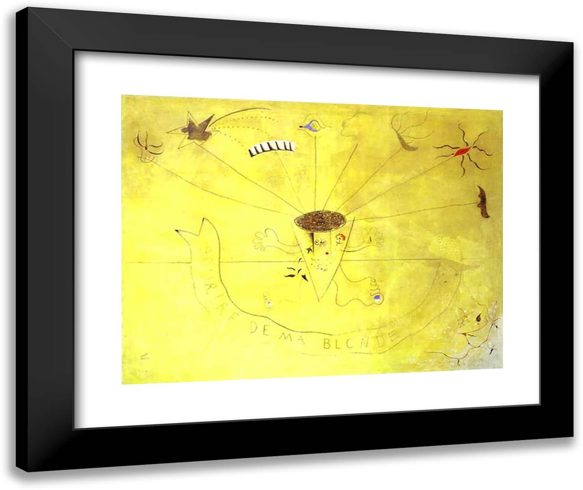 Bouquet of Flowers. Smile of My Blond 24x20 Black Modern Wood Framed Art Print Poster by Miro, Joan