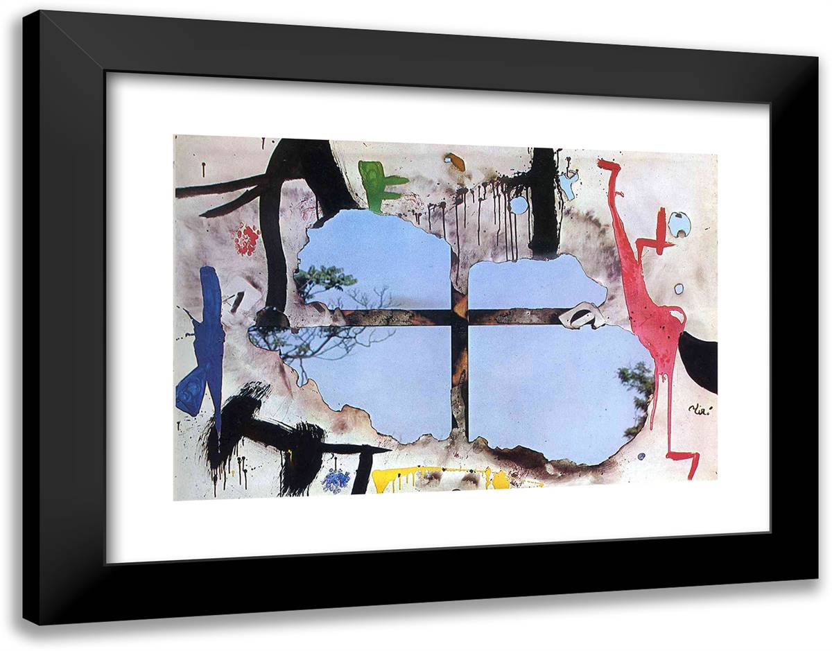 Burnt Canvas I 24x19 Black Modern Wood Framed Art Print Poster by Miro, Joan