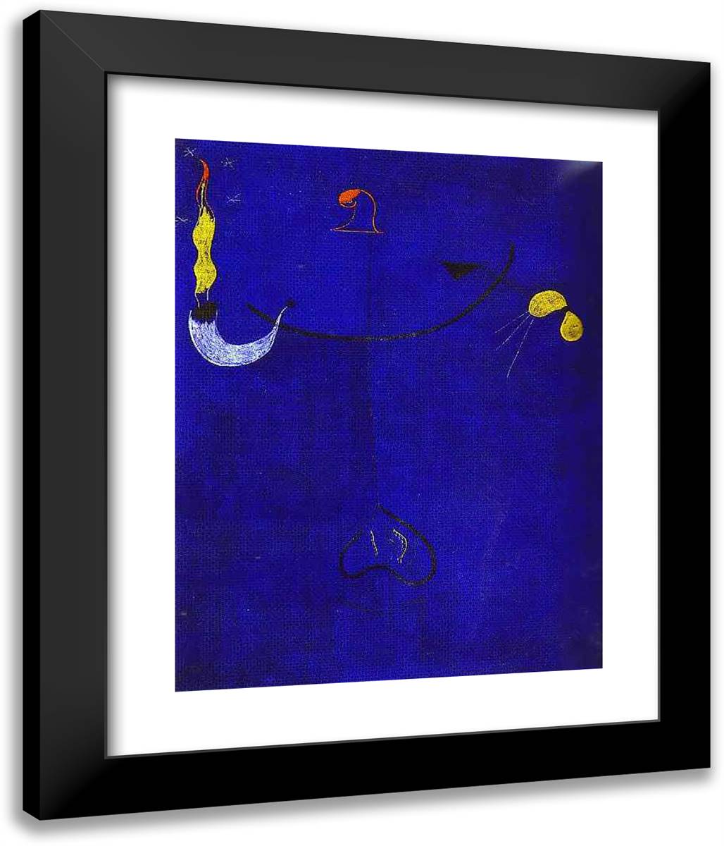 Catalan Peasant with a Guitar 20x24 Black Modern Wood Framed Art Print Poster by Miro, Joan