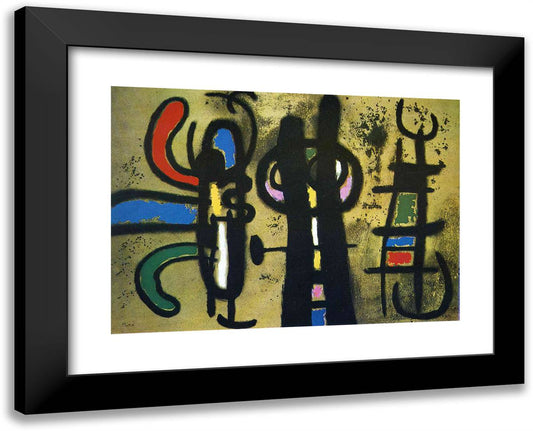Character and Bird 24x19 Black Modern Wood Framed Art Print Poster by Miro, Joan