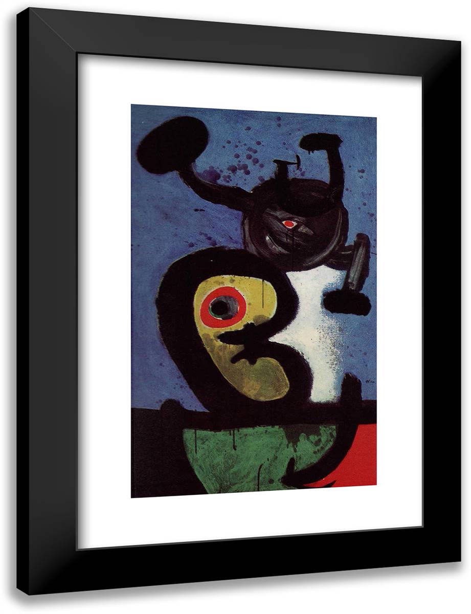Character and Bird in the Night 18x24 Black Modern Wood Framed Art Print Poster by Miro, Joan
