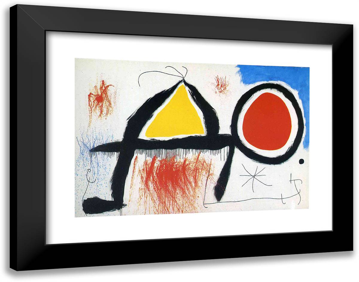 Character in Front of the Sun 24x19 Black Modern Wood Framed Art Print Poster by Miro, Joan