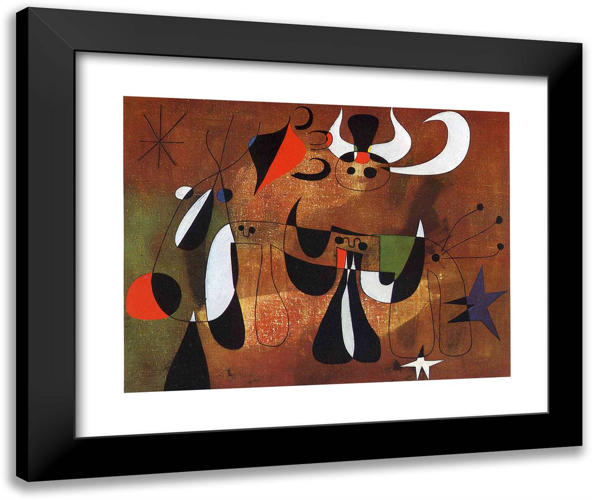 Characters in the Night 24x20 Black Modern Wood Framed Art Print Poster by Miro, Joan