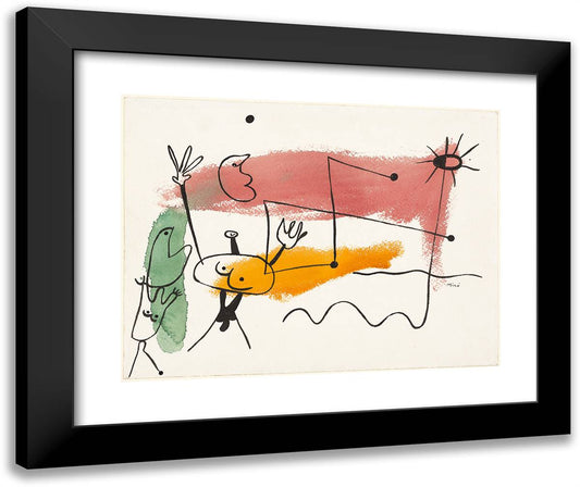 Composition with Figures 24x20 Black Modern Wood Framed Art Print Poster by Miro, Joan