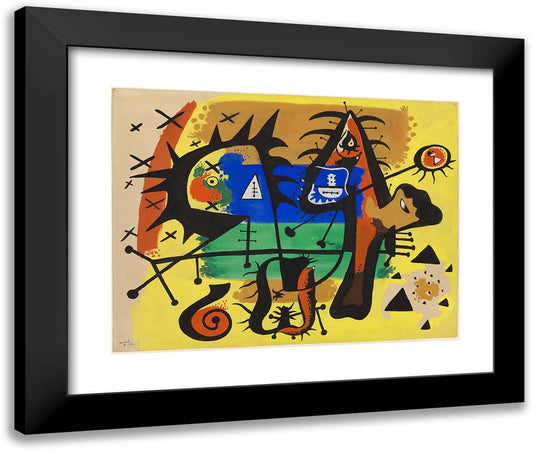 Composition with Figures_1 24x20 Black Modern Wood Framed Art Print Poster by Miro, Joan
