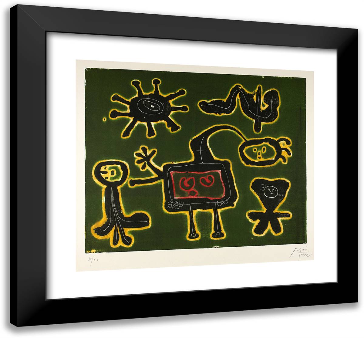 Composition_1 22x20 Black Modern Wood Framed Art Print Poster by Miro, Joan
