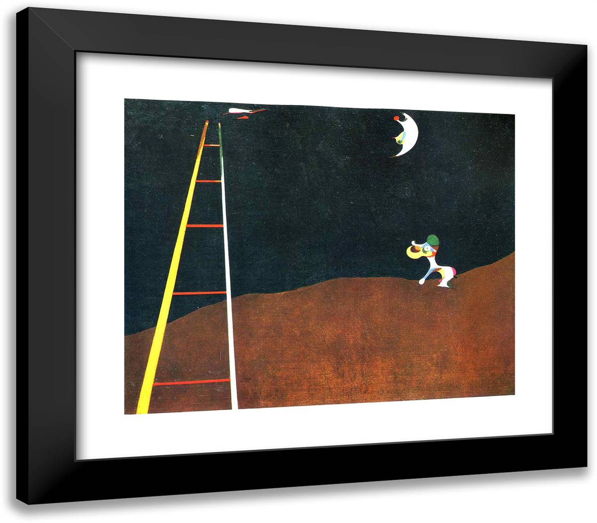 Dog Barking-At the Moon 23x20 Black Modern Wood Framed Art Print Poster by Miro, Joan