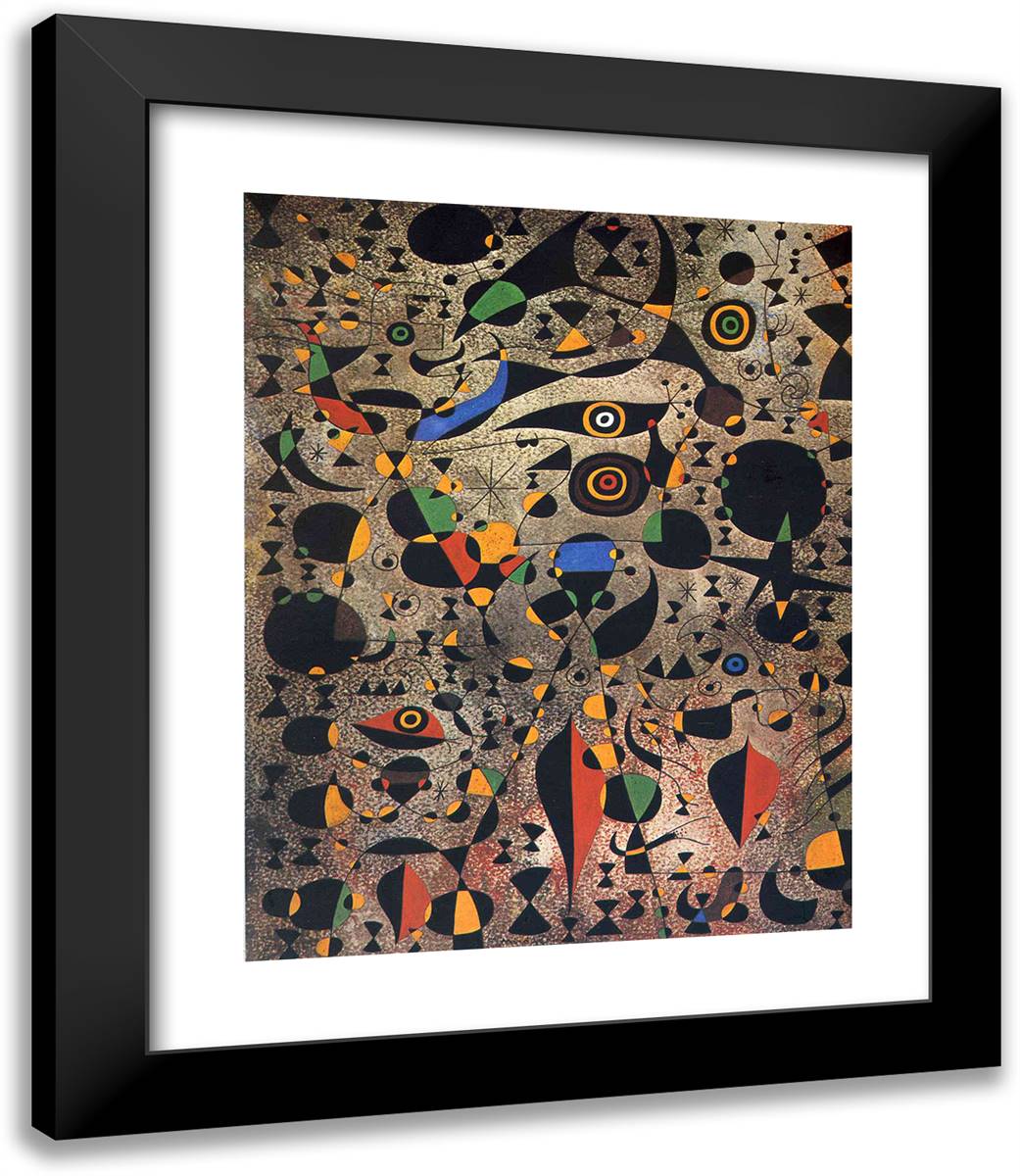 Dones Rodejades Pel Vol D'Un Ocell 20x23 Black Modern Wood Framed Art Print Poster by Miro, Joan