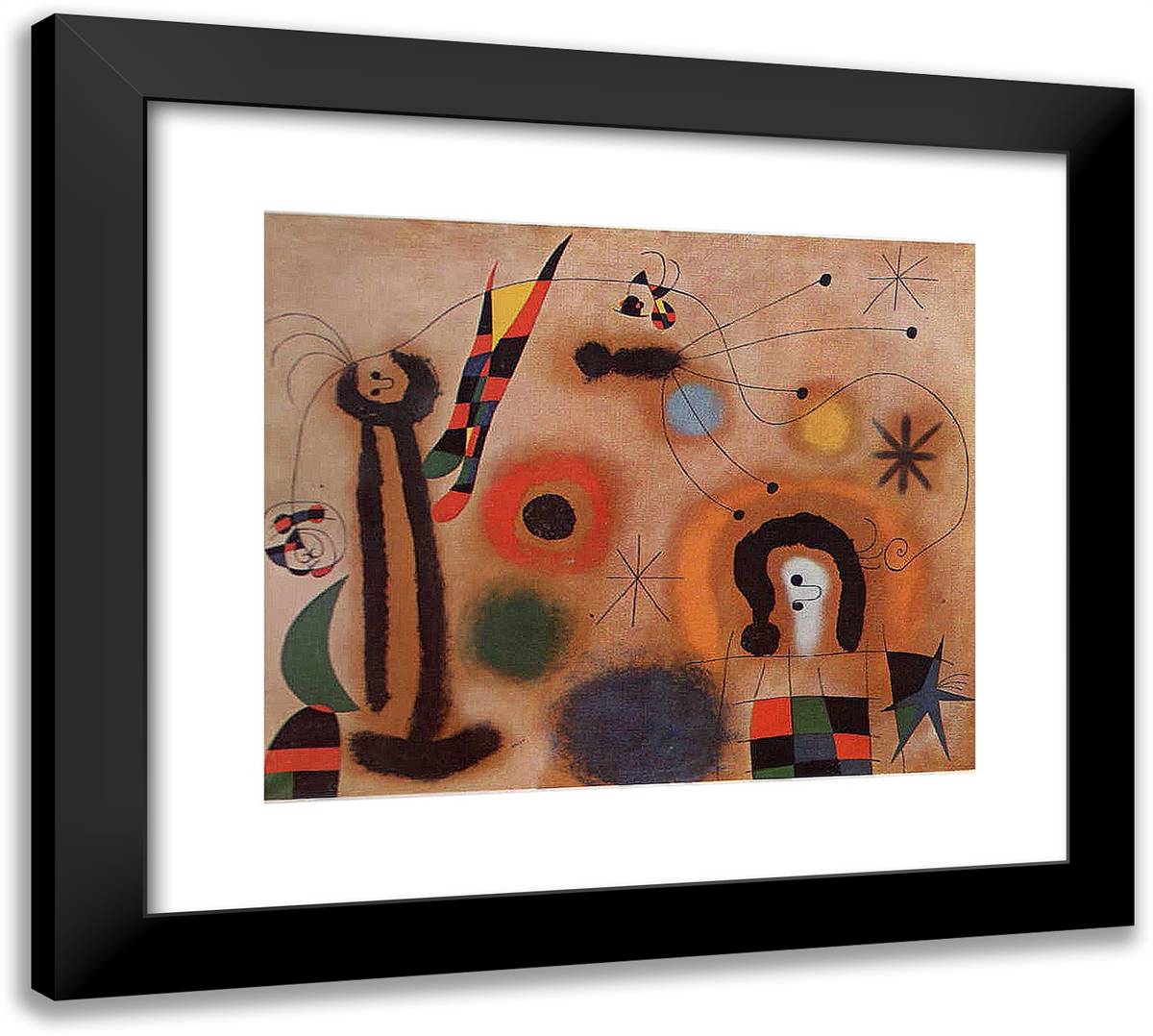 Dragonfly with Red-Tipped Wing in Pursuit of a Surpent Spiralling Toward a Comet 22x20 Black Modern Wood Framed Art Print Poster by Miro, Joan