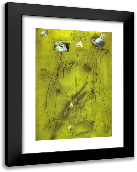 Drawing-Collage with a Hat 19x24 Black Modern Wood Framed Art Print Poster by Miro, Joan