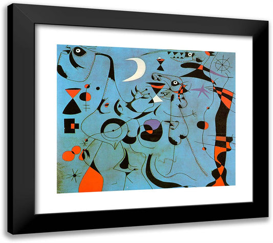 Figure at Night Guided by the Phosphorescent Tracks of Snails 22x20 Black Modern Wood Framed Art Print Poster by Miro, Joan