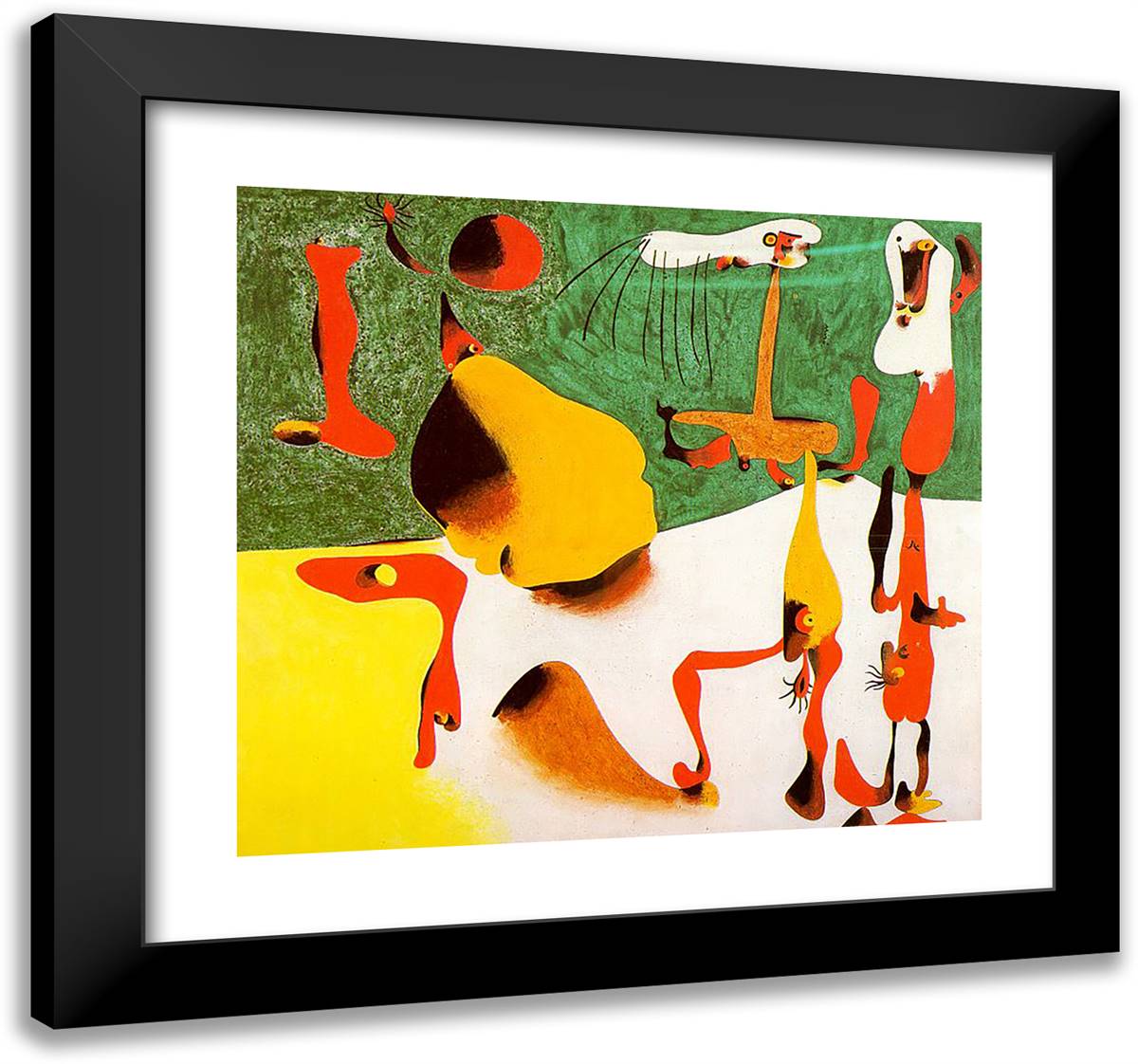 Figures in Front of a Metamorphosis 21x20 Black Modern Wood Framed Art Print Poster by Miro, Joan