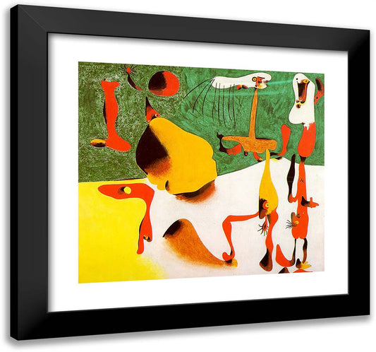 Figures in Front of a Metamorphosis 21x20 Black Modern Wood Framed Art Print Poster by Miro, Joan