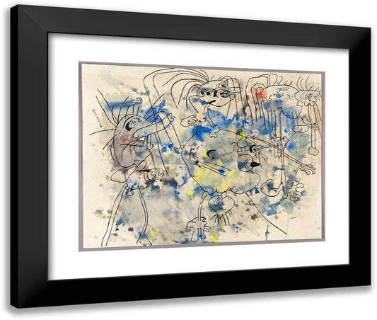 Group of Personages 24x20 Black Modern Wood Framed Art Print Poster by Miro, Joan