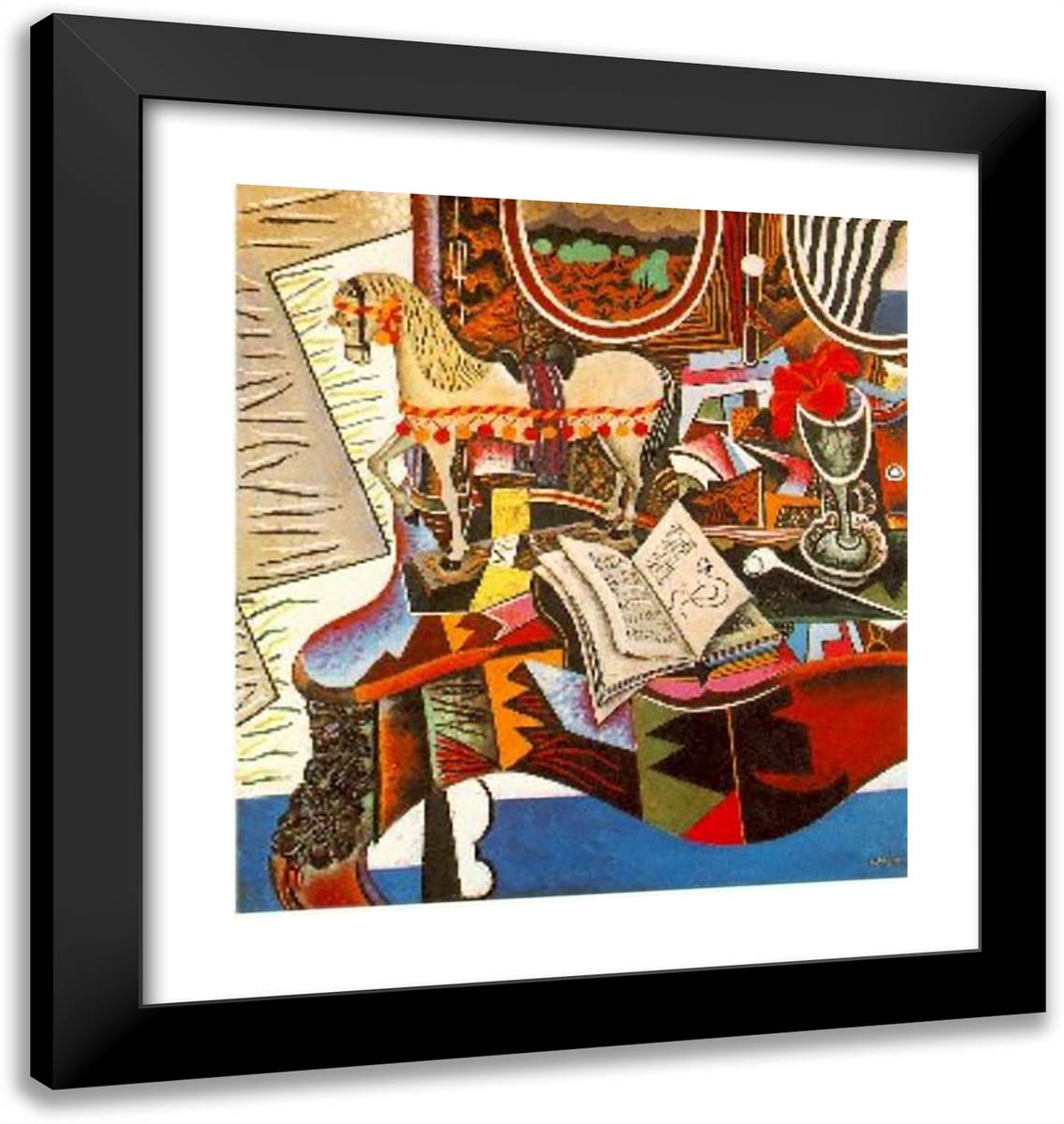 Horse, Pipe and Red Flower 20x21 Black Modern Wood Framed Art Print Poster by Miro, Joan