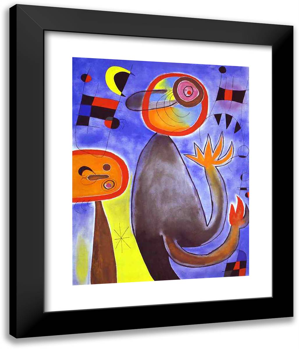 Ladders Cross the Blue Sky in a Wheel of Fire 20x24 Black Modern Wood Framed Art Print Poster by Miro, Joan