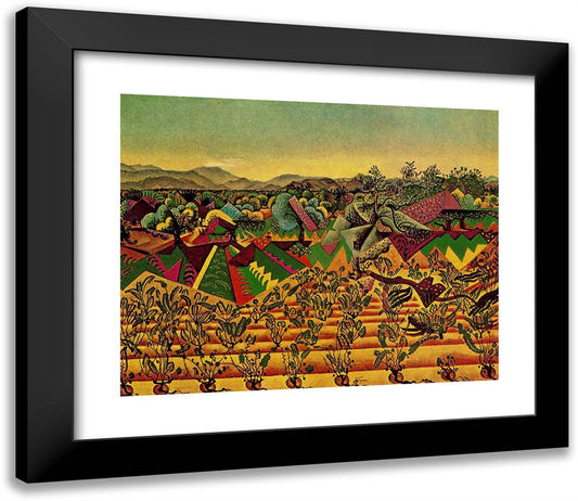 Mont-Roig VIneyards and Olive Tree 23x20 Black Modern Wood Framed Art Print Poster by Miro, Joan